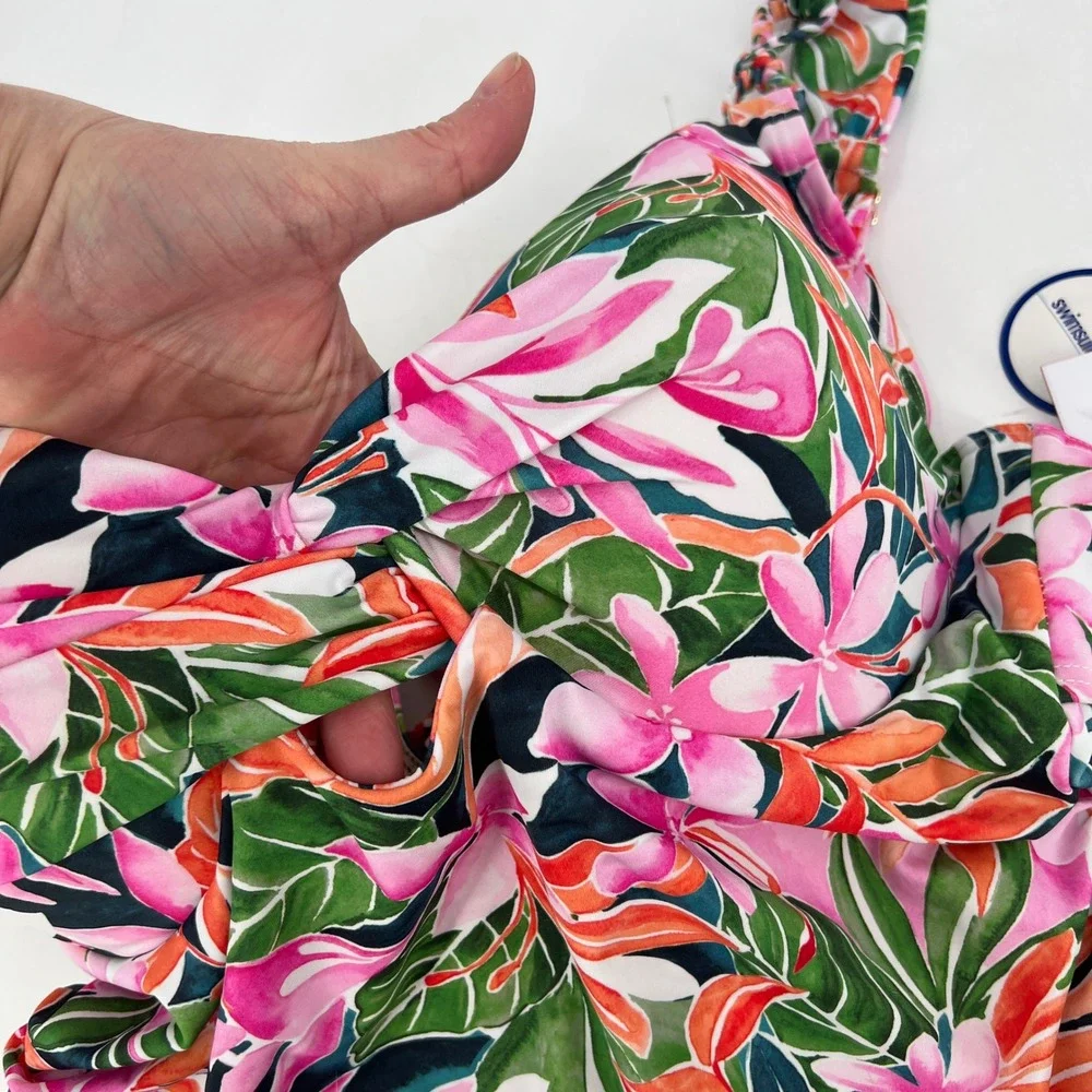 NWT Swimsuits For All‎ Tankini Top Pink Tropical Floral Hawaii Hawaiian Size 14